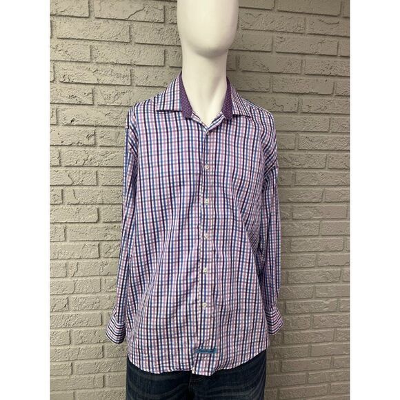English Laundry Men Purple Checked Long Sleeve Shirt Size 17 (34/35) - Picture 1 of 8